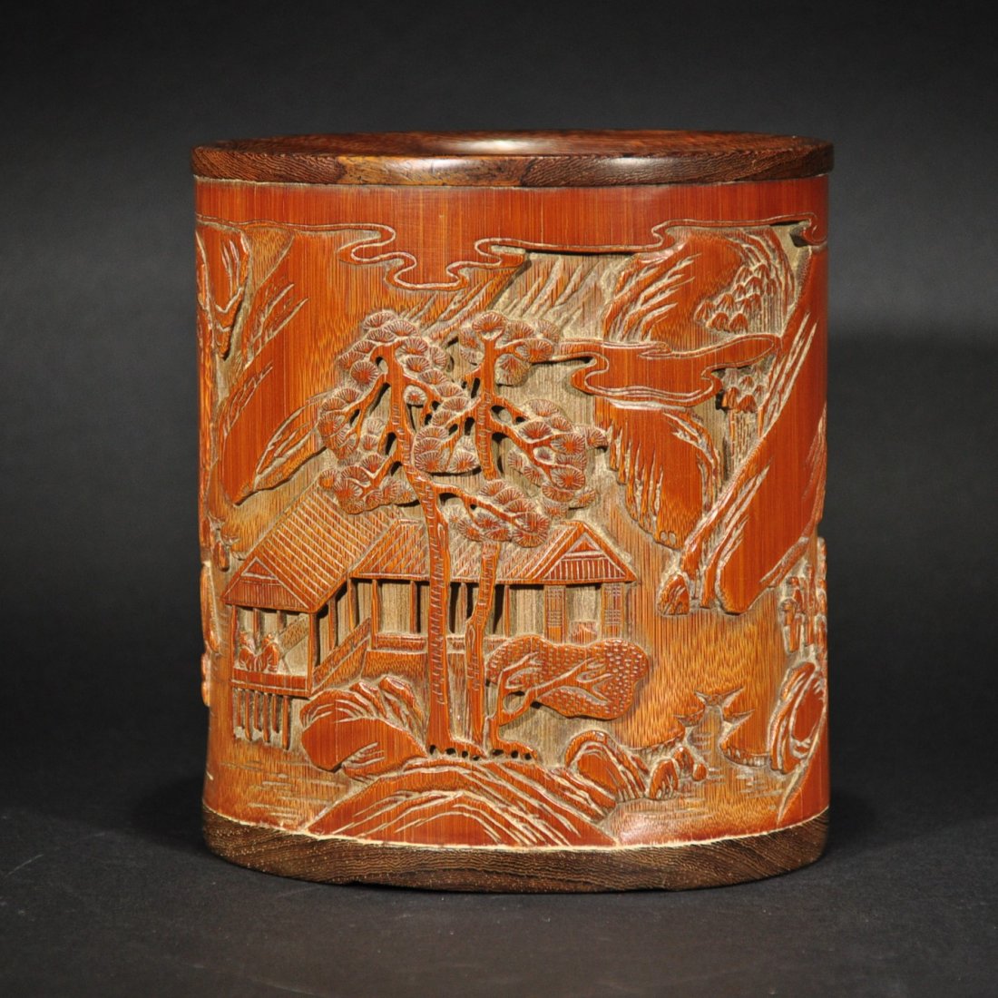 QING D. A CARVED LANDSCAPE BAMBOO BRUSHPOT (1 of 9)