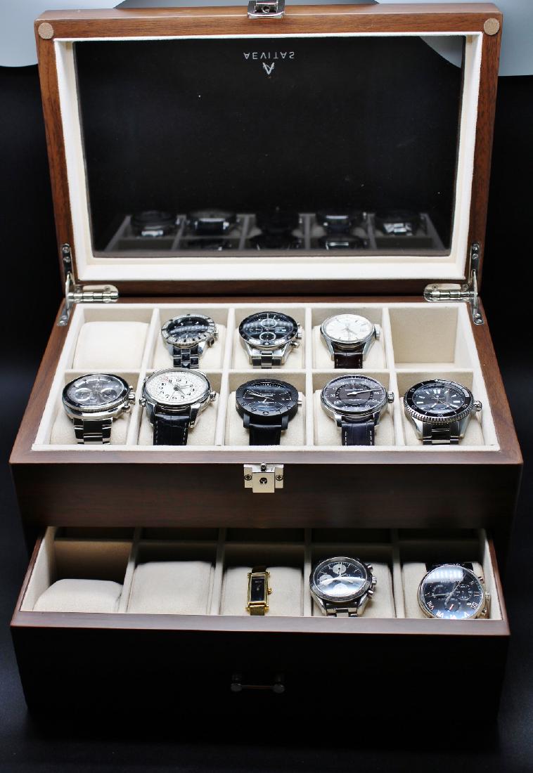 Avetius walnut watch case for 20, ex display, new: Avetius walnut watch case for 20, ex display, new condition, watches pictured are not included.