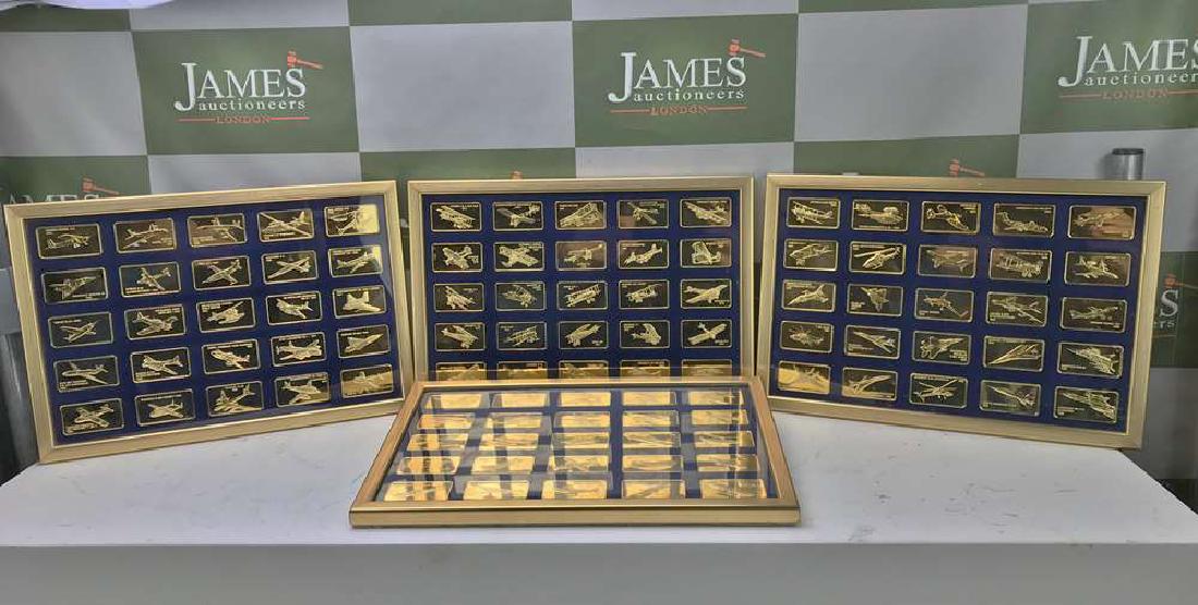 "The Jane's Medallic The World's Great Aircraft"100: An extremely rare set from The Franklin Mint called: "The Jane's Medallic Register of the World's Great Aircraft".- 100 Ingots 24kt Gold on solid Bronze.Each medal measure apprx 2" x 1" x 3/16"(4,8cm