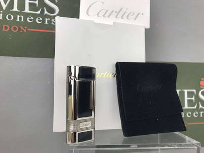 Cartier Lighter Silver plated & Black Enamel Panels: Cartier Lighter Silver plated & Black Enamel Panels. Code number C200807 on base