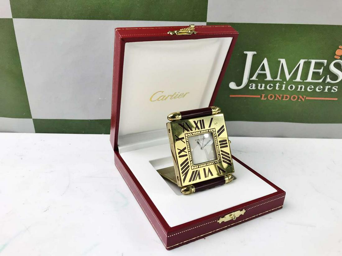 Cartier Travel /Desk Alarm Clock, Gold Plated (1 of 6)