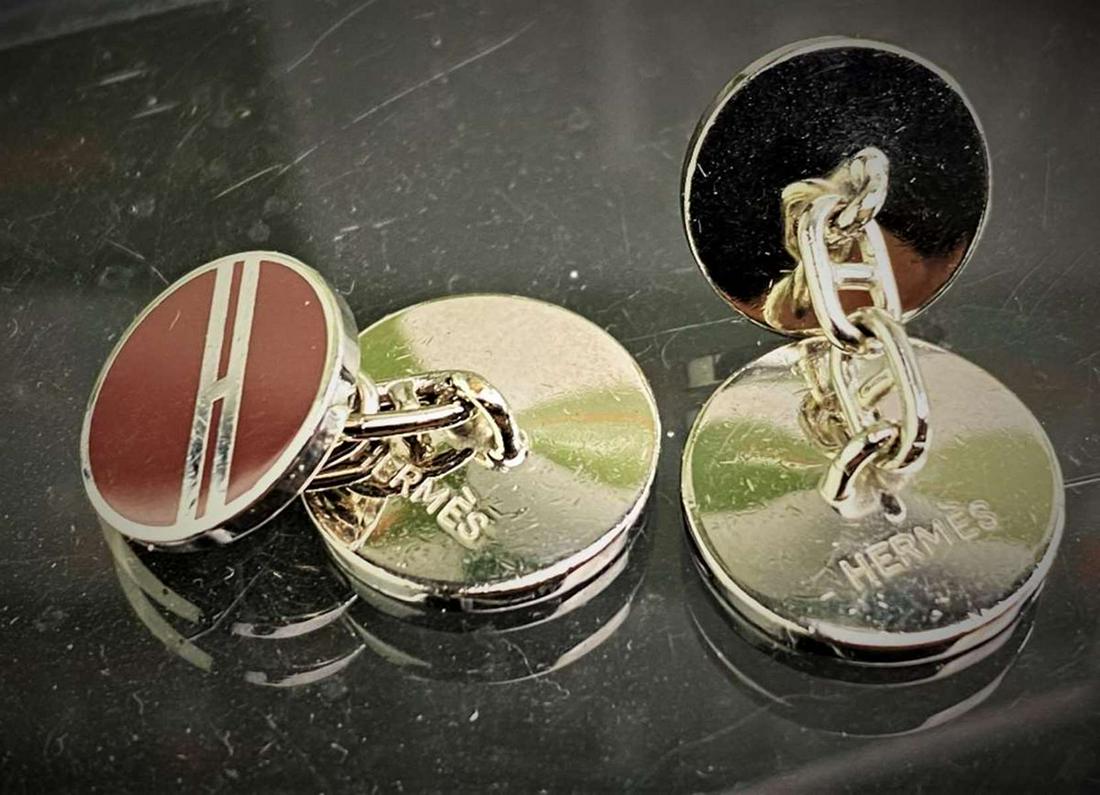 Hermes Vintage H Enamel & Silver Plated Cufflinks: Hermes Vintage H Enamel & Silver Plated Cufflinks