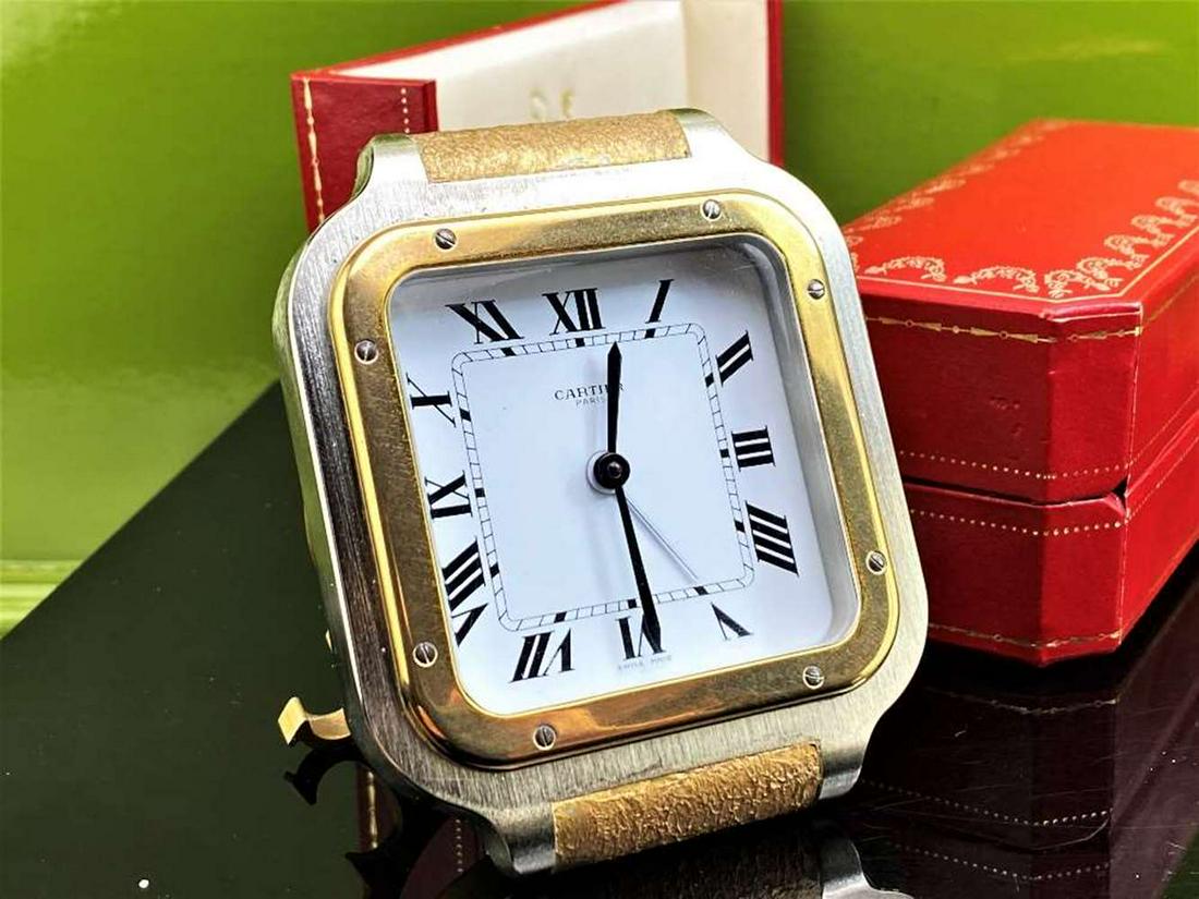 Cartier Paris Santos Gold Plated Desk Clock & Case (1 of 4)