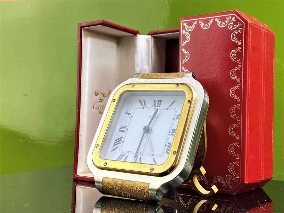 Cartier Paris Santos Gold Plated Desk Clock & Case (1 of 4)