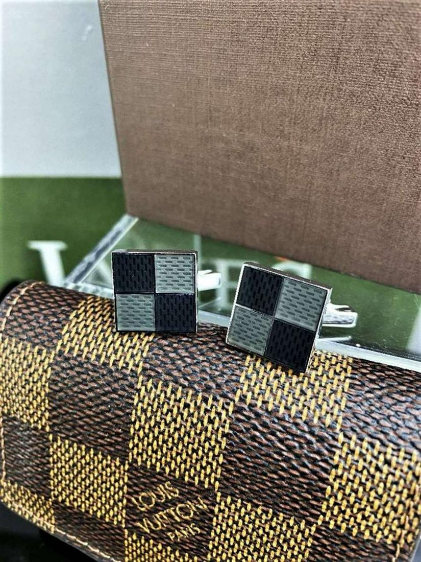 Louis Vuitton Cufflinks 925 Silver Gold Plated / Brown (1 of 6)