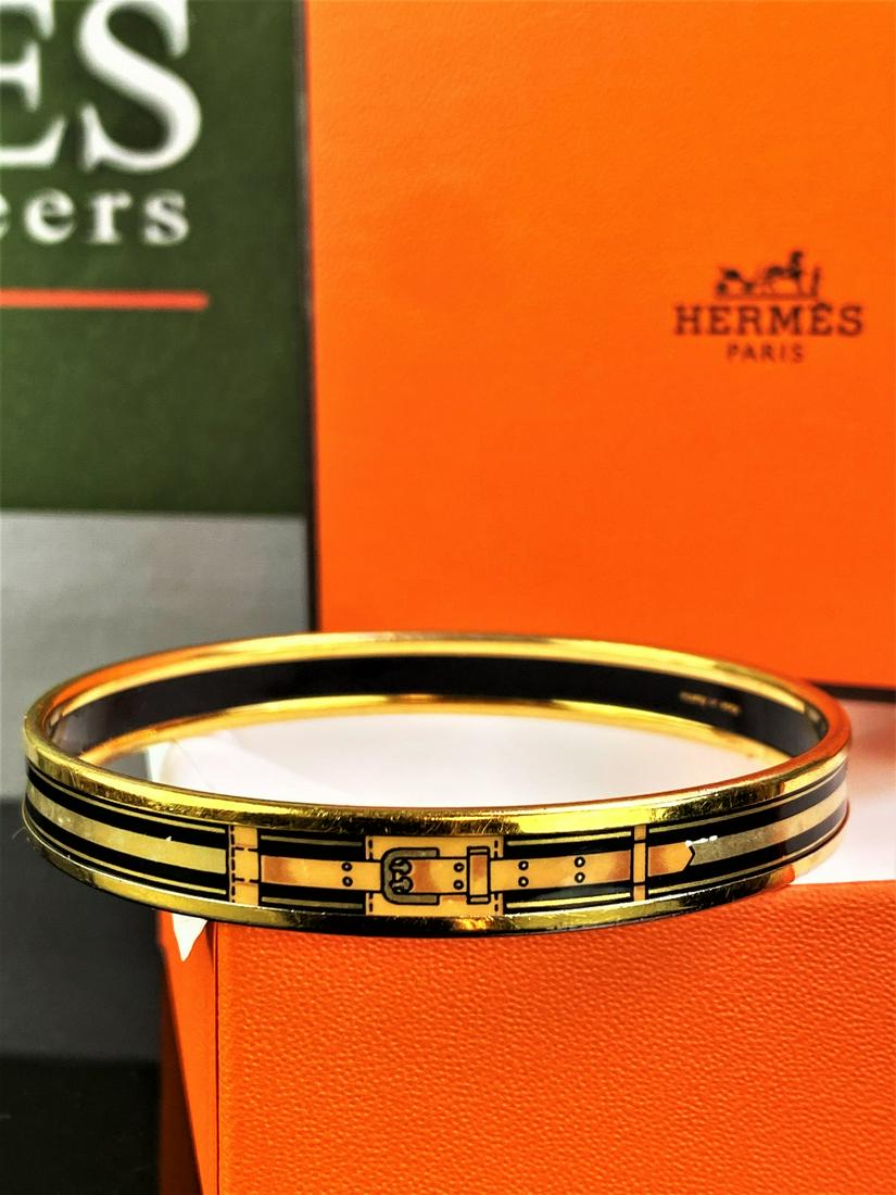 Hermes Gold Plated Grand Menege Belt Design Black/Tan (1 of 4)