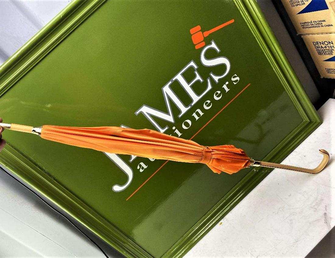 Louis Vuitton Limited Edition Silk Orange Leather: Louis Vuitton Limited Edition Silk Orange Leather Handle Umbrella