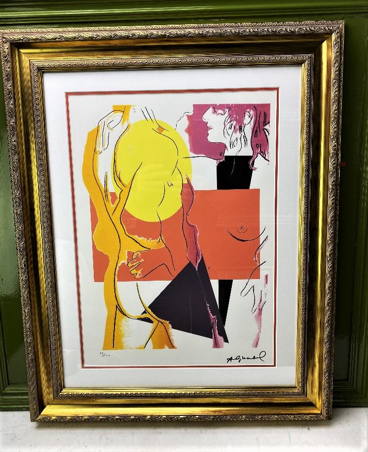 Andy Warhol (1928-1987) "Nude Abstract Lovers" New York: Andy Warhol (1928-1987) "Nude Abstract Lovers" New York Numbered Ltd Edition of #83/100 Lithograph.Professionally framed using museum quality perspex and double mount, golden ornate Framed.Dimensions 