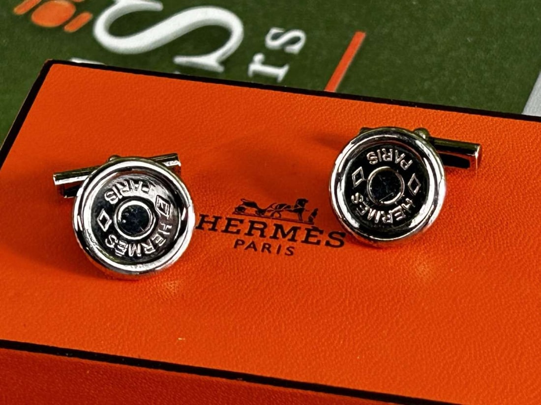 Hermès Paris Button Monogram Silver 925 Cufflinks (1 of 6)