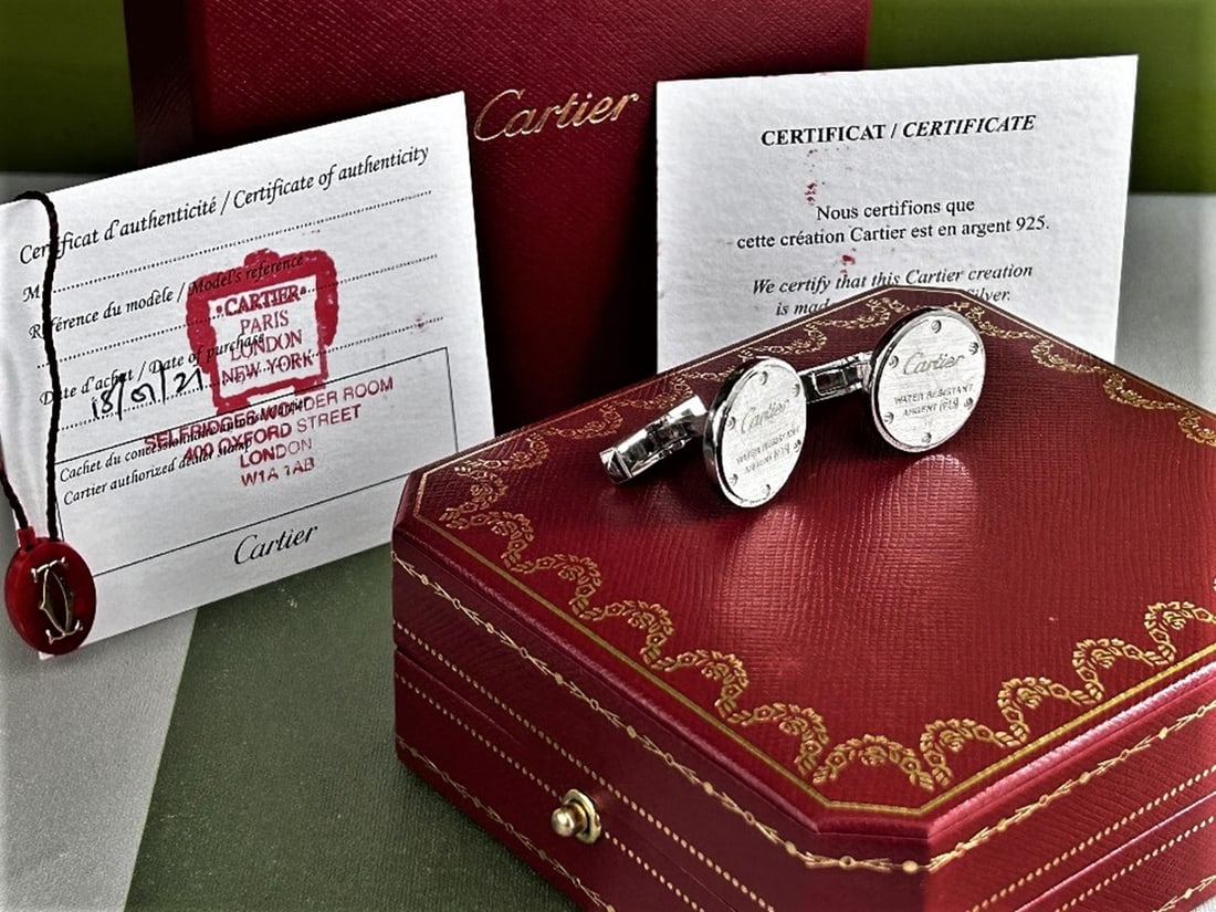 Cartier Paris "Water Resistant" 925 Silver Cufflinks (1 of 6)