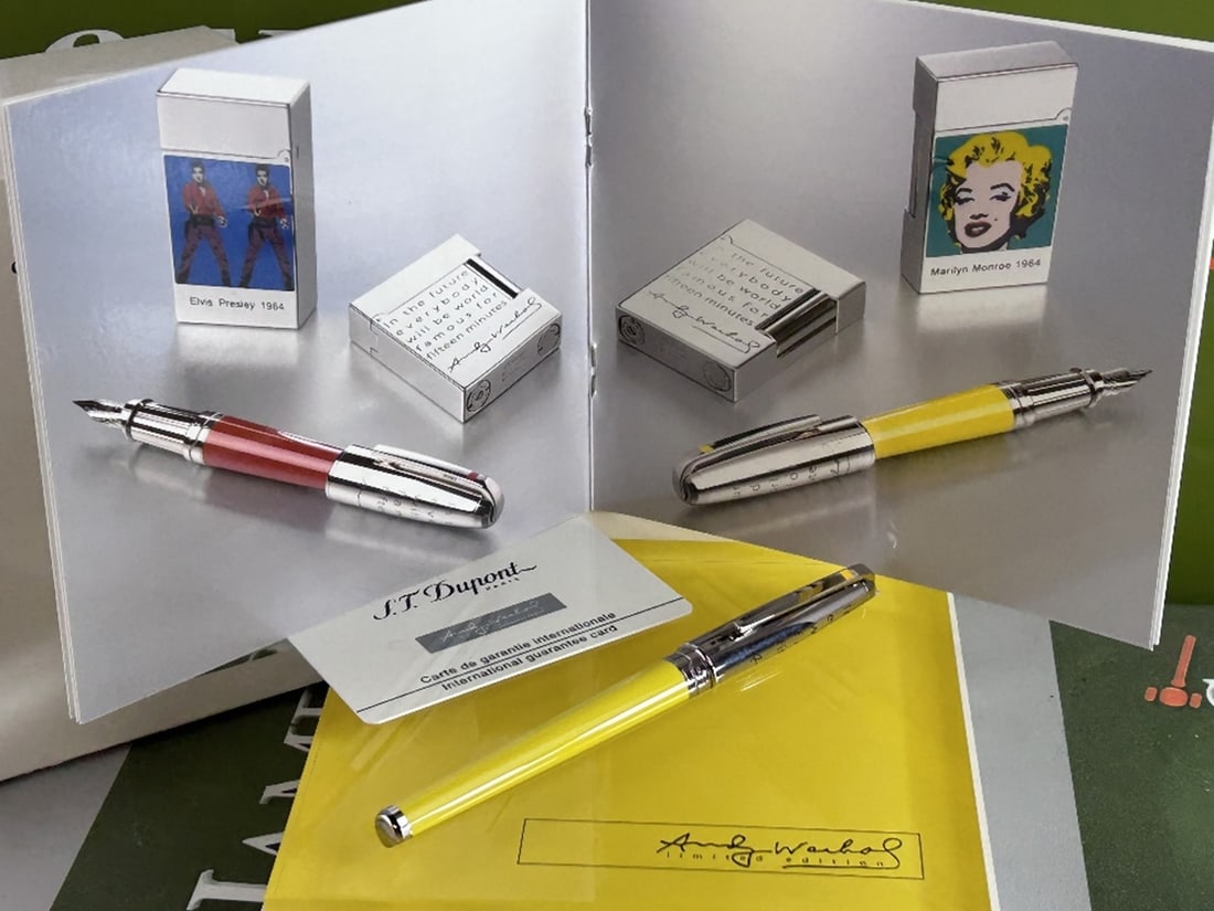 Rare St Dupont Andy Warhol Fountain Pen Yellow Box & Papers 18ct Gold Nib: Rare St Dupont Andy Warhol Fountain Pen Yellow Box & Papers 18ct Gold Nib