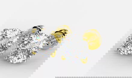 1.45 Carat Round Cut D/VS1 Diamond Stud Earrings Set In 14K Yellow Gold