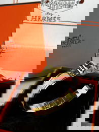 Hermes Paris `Charniere` Enamel & Gold Plated Bracelet