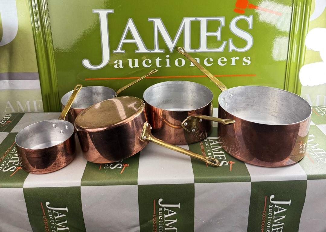 Vintage French Copper & Aluminium Lined Pan Set With Brass Handles (1 of 12)