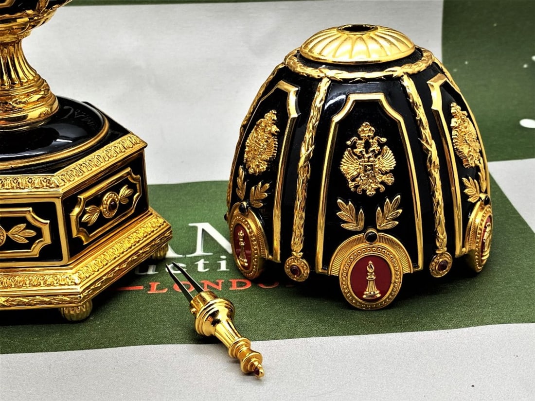 Faberge 24 Ct Gold- The Imperial Jeweled Egg Chess Set-Complete#2: Faberge 24 Ct Gold- The Imperial Jeweled Egg Chess Set, a stunning and exceptionally rare example benefiting from being stored for nearly 20 years in storage. As pictured in mint condition.Accented wi