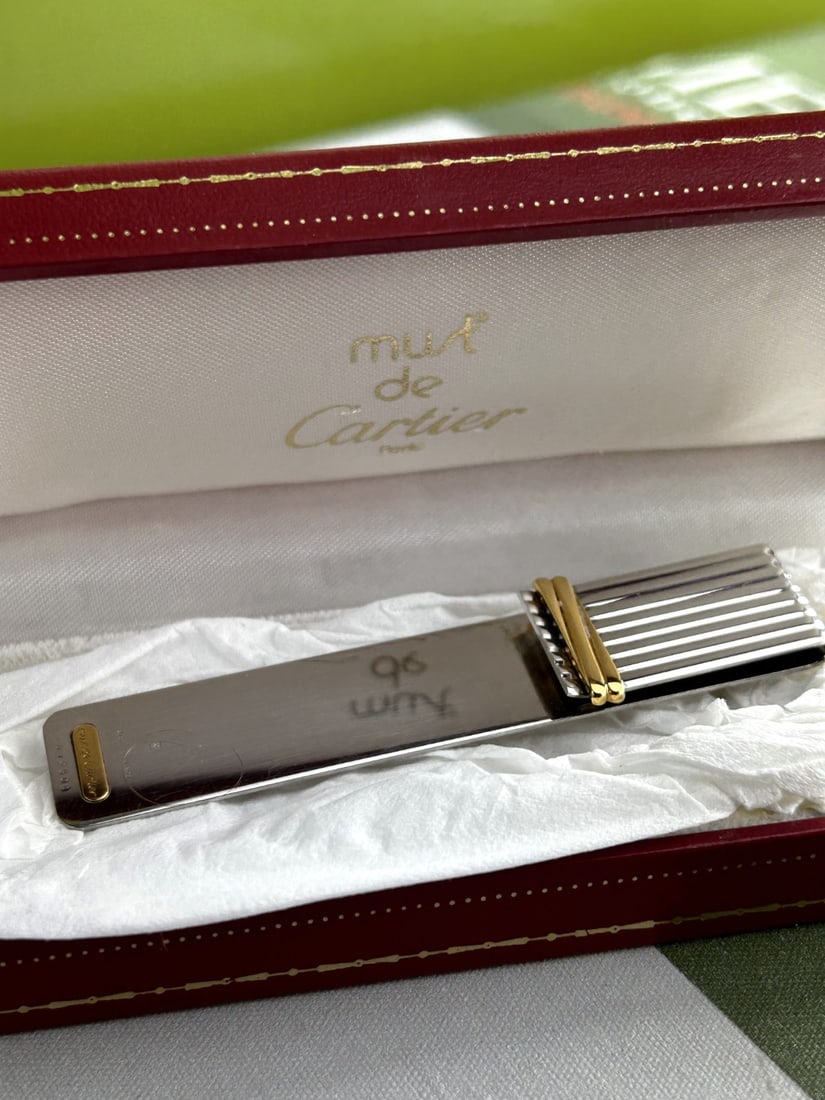 Cartier Paris Rare Vintage 18 Gold & 925 Silver Plated Money Clip: Cartier Paris Rare Vintage Gold Plated Money Clip, mint rare example with original case, understood to of been in storage for over 15 years