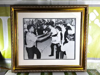 Framed Muhammad Ali & The Beatles Feb 18th 1964-Signed Photo: Framed Muhammad Ali &amp; The Beatles - Feb 18th 1964-Signed Photo - Large rare example of the iconic time spent between the legends of Music and sport. On February 18th, 1964, two of the greatest cul