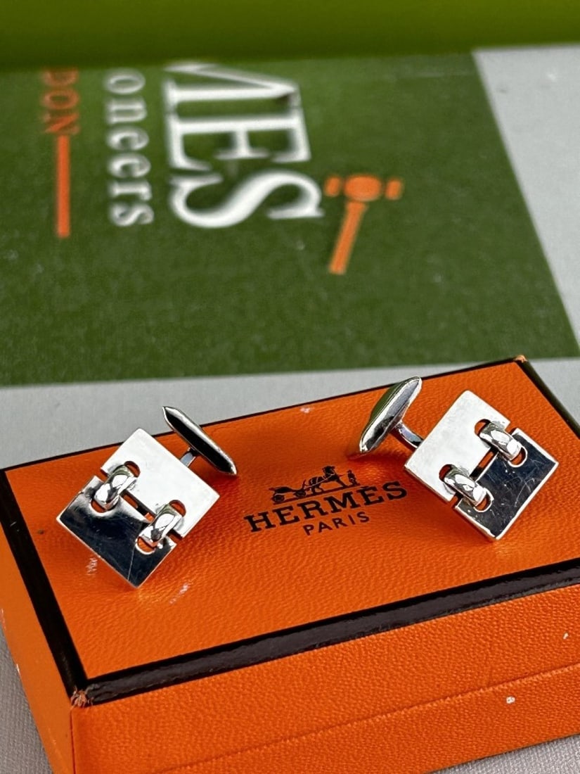 Hermes Paris Very Rare Examples of the Roladex 80`s Solid Silver Cufflinks (1 of 4)