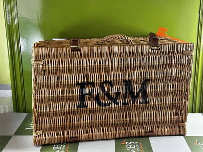 F&M Vintage Wicker Hamper With Leather Straps: F&M Wicker Hamper With Leather Straps, dimensions as pictured. Very good vintage condition.