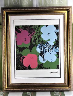 Andy Warhol (1928-1987) Flowers Lithograph: Andy Warhol-(1928-1987) "Flowers" Numbered Lithograph 20/100- as pictured. Professionally framed using museum quality perspex and double mount, gold finish ornate framed.Dimensions of framed as pictur