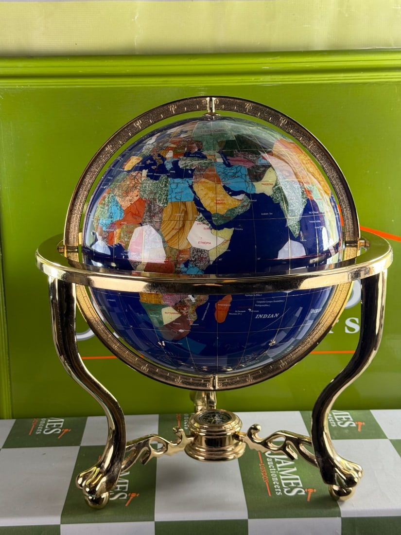 Large Lapis Gemstone Handmade Globe On Stand With Compass (1 of 7)