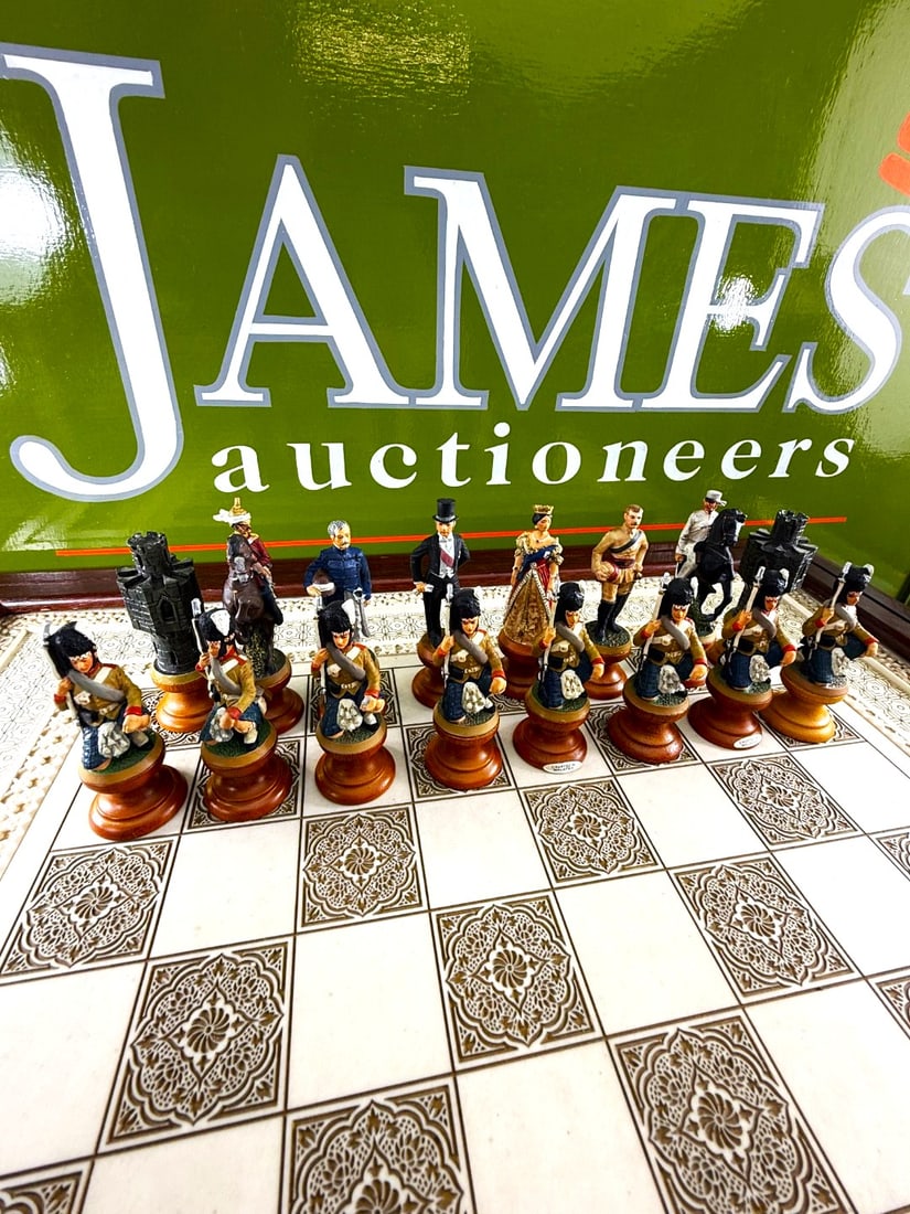 The Raj Hand Painted India-British War 1857 Game Chess With Table - 11