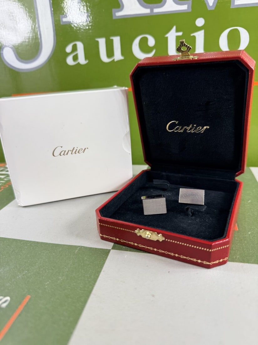 Cartier Paris-Silver 925 Cufflinks In Red Leather Cartier Case (1 of 4)