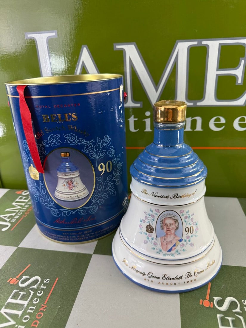 Bells Old Scotch Whiskey 24 Carat Gold 90th Queen Elizabeth Birthday Edition: Bells Old Scotch Whiskey 24 Carat Gold 90th Queen Ellizabeth Birthday Edition-Sealed and unopened for pictures only. Porcelein decanter in original packaging 70ck 40% proof whiskey