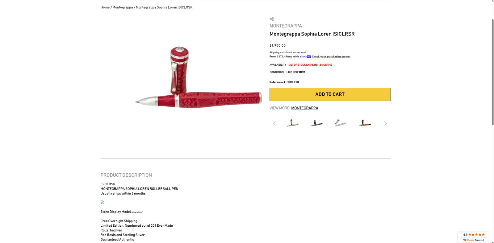 Montegrappa-Sophia Loren Limited Edition Rollerball Pen with Box and Papers Rrp £1900 - 9