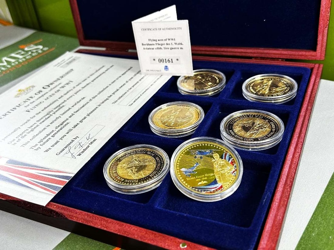 World War 1 Gold Plated Aviator Aces By Windsor Mint Rrp £299 - 2