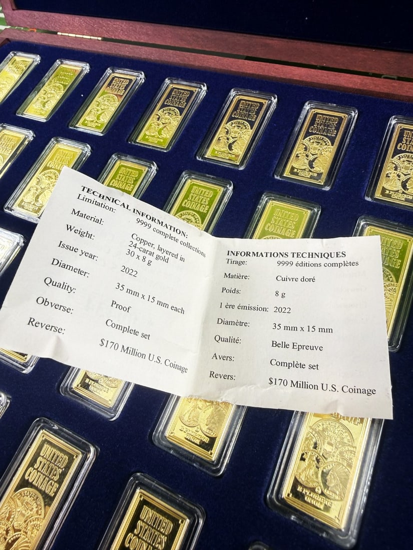 2022 Set American Mint $170 Million U.S. Coinage 29-piece Ingot Set 24k Gold - 5