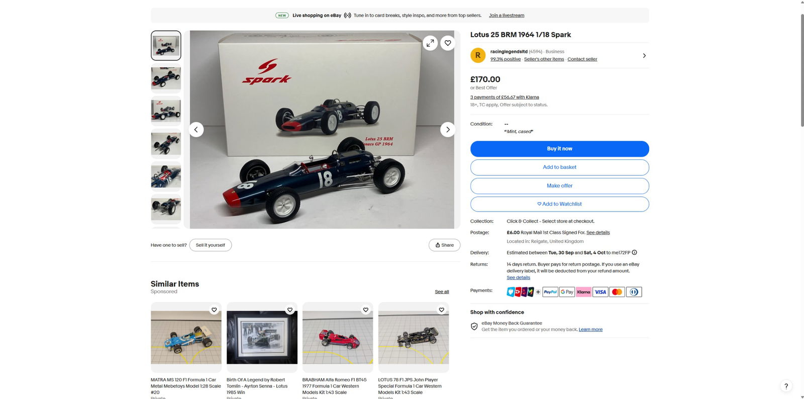 Spark J.Clark Lotus 25 BRM No.18- 6th March Monoco Gp 1964 - 8