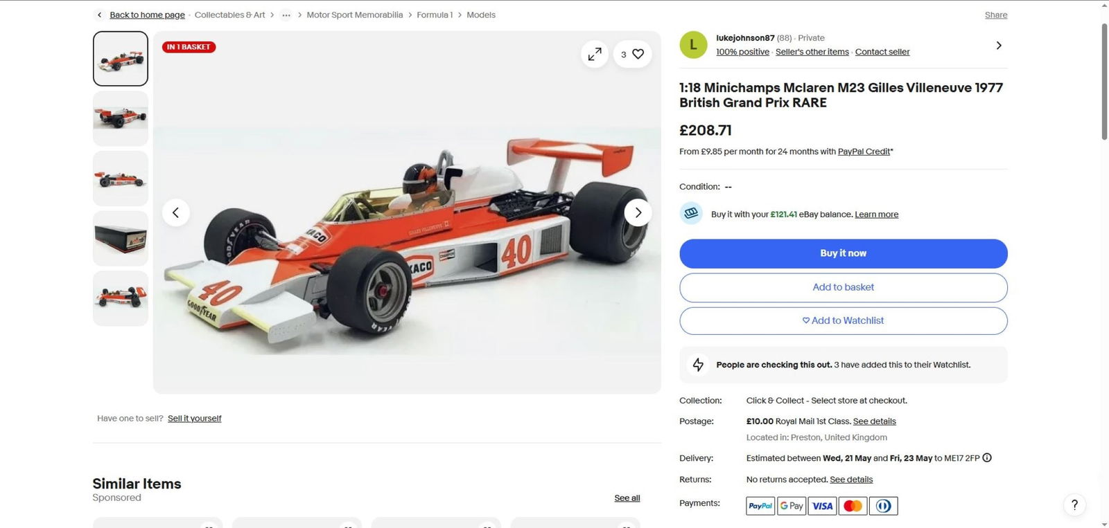 SOLD VIA BUY IT NOW-PLEASE DO NOT BID-MC 1:18 Scale McLaren Ford M23 -G. Villeneuve 1977 British GP - 8