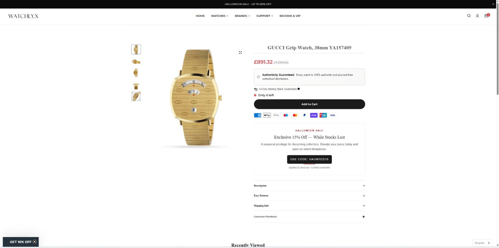 Gucci Grip Gold Watch, 38mm YA157409 - 6