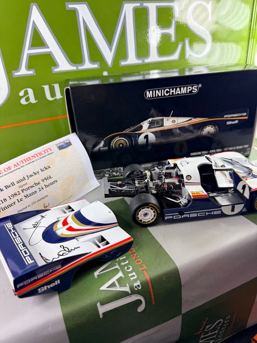Ltd Edition 1:18 scale Porsche 956L, by Minichamps, Signed by Derek Bell and Jacky Ickx. - 9