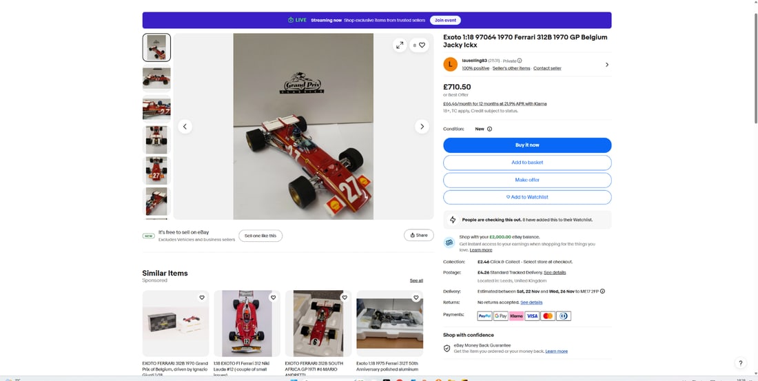 Exoto 1:18 97064 1970 Ferrari 312B 1970 GP Belgium Jacky Ickx #27-Super rare! - 5