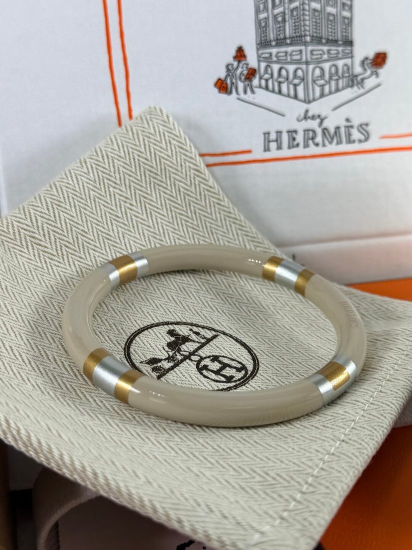 Hermes Paris H Equipe T2 Beige Gold Silver Bangle - 4