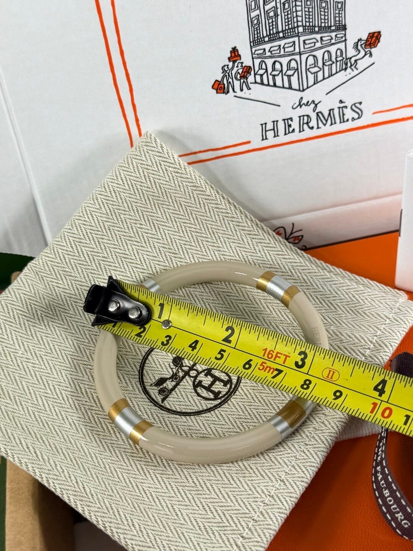 Hermes Paris H Equipe T2 Beige Gold Silver Bangle - 6