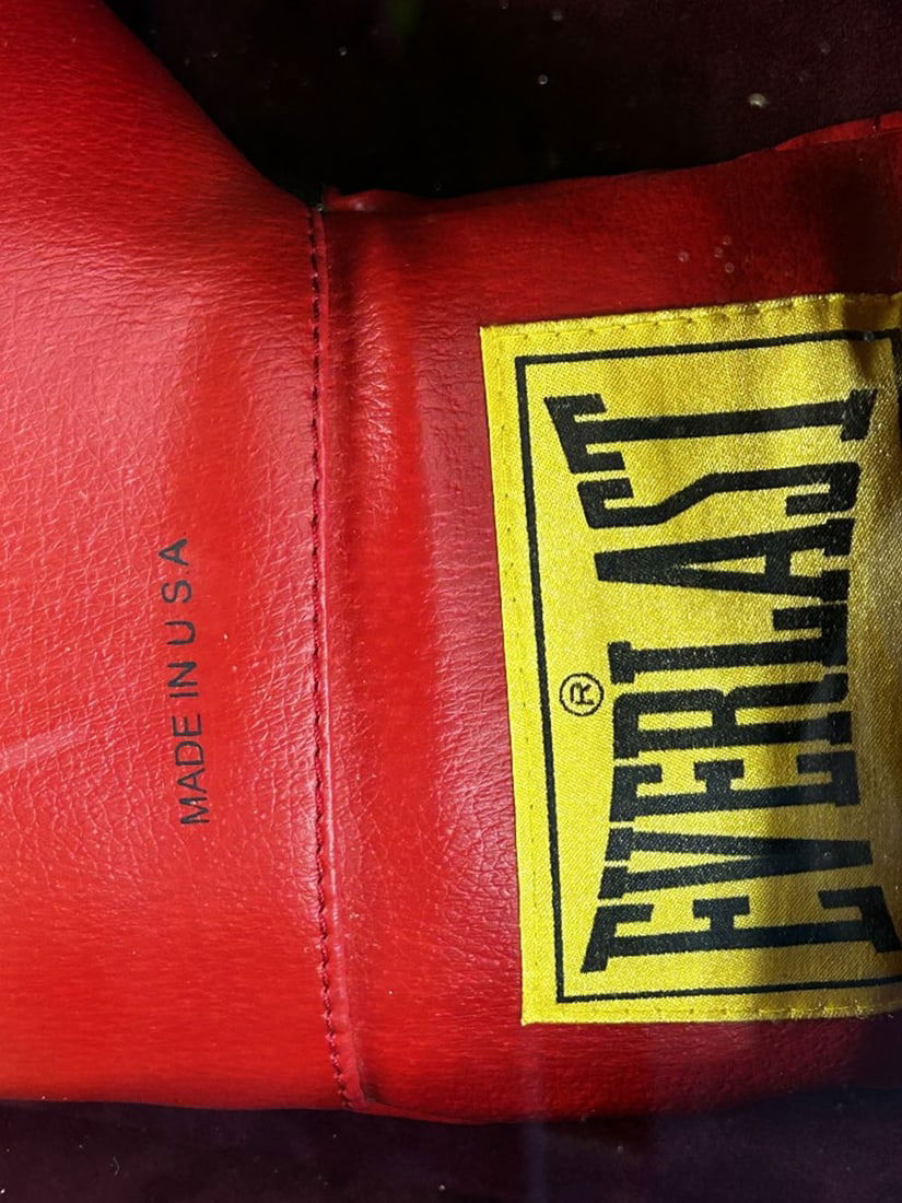 Muhammad Ali Signed Montage Everlast Glove/Picture and Dipped Gold Face Cast - 6