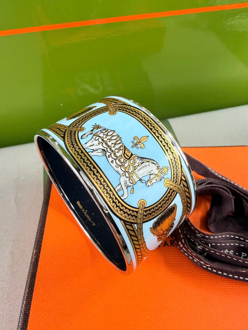Hermes Paris Equestrian Enamel & Silver Wide Edition Bangle-Rrp £849 - 3