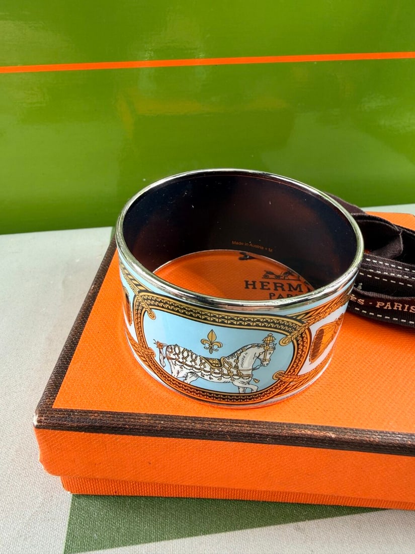Hermes Paris Equestrian Enamel & Silver Wide Edition Bangle-Rrp £849 - 4