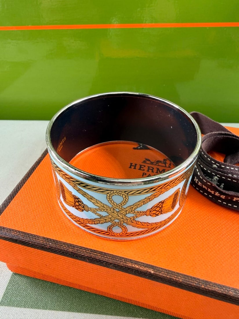 Hermes Paris Equestrian Enamel & Silver Wide Edition Bangle-Rrp £849 - 5