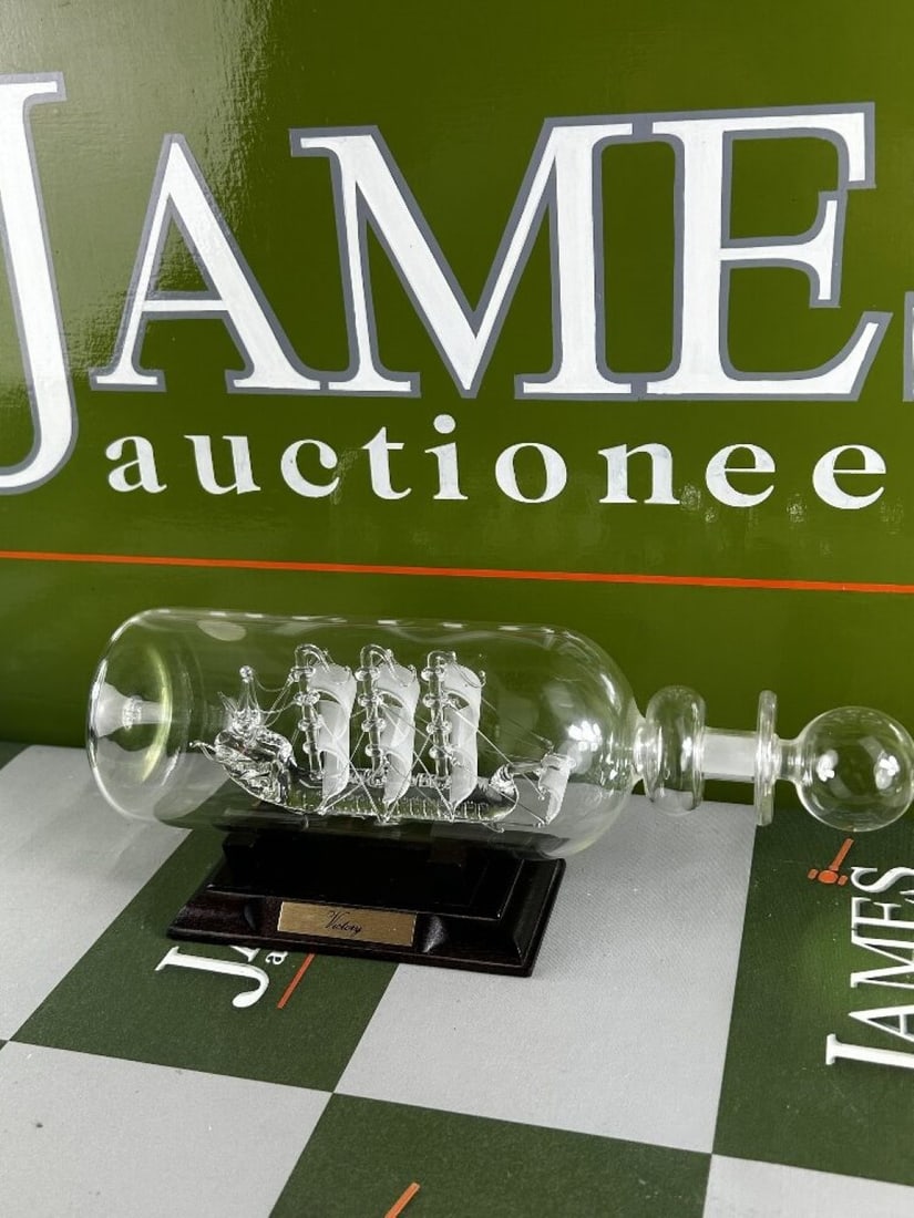 HMS Victory Ship In a Bottle On A Wooden Plinth Display - 4