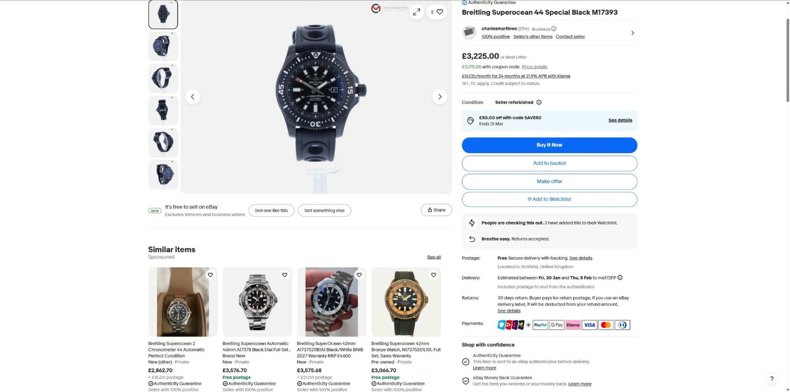 Breitling Superocean Blacksteel Special 44mm Ceramic Bezel Full Set M17393 - 9