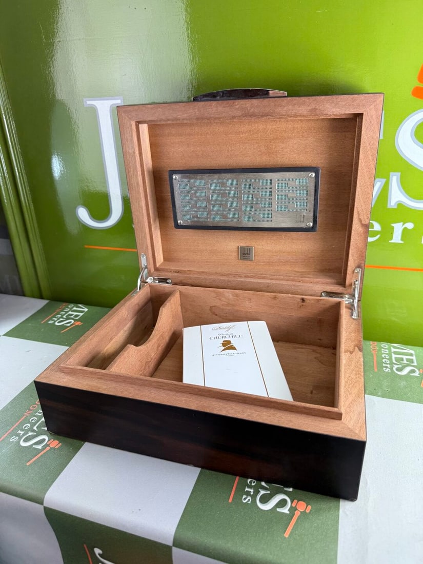 Alfred Dunhill `White Spot` Cigar Humidor+ Davidoff Winston Churchill Sealed Cigars x3 - 13