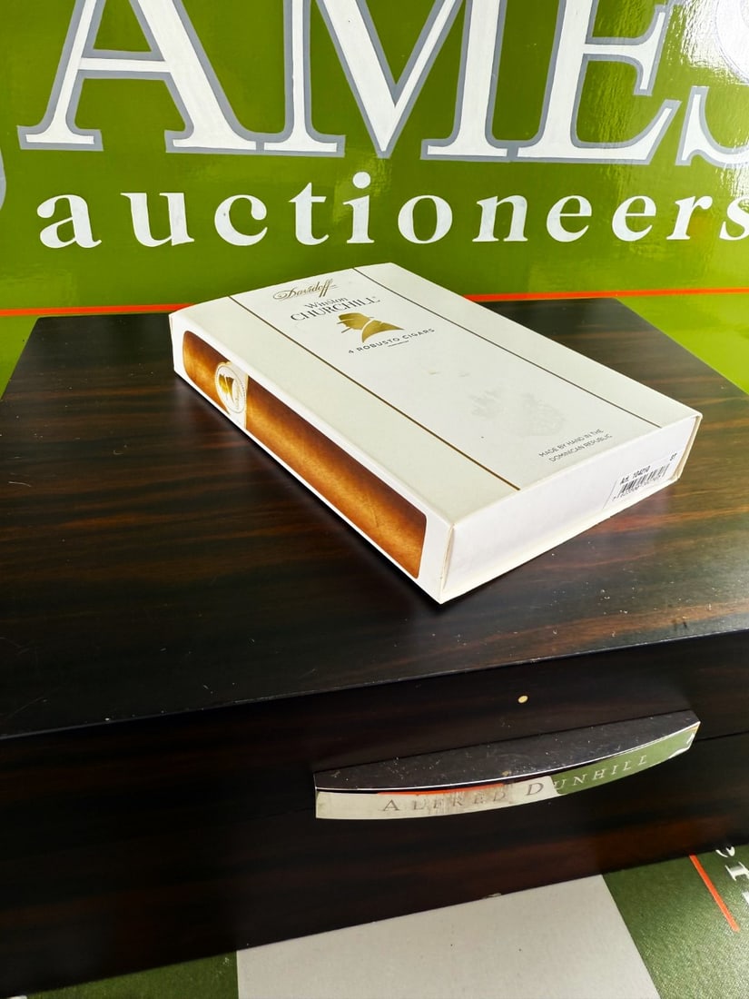 Alfred Dunhill `White Spot` Cigar Humidor+ Davidoff Winston Churchill Sealed Cigars x3 - 2