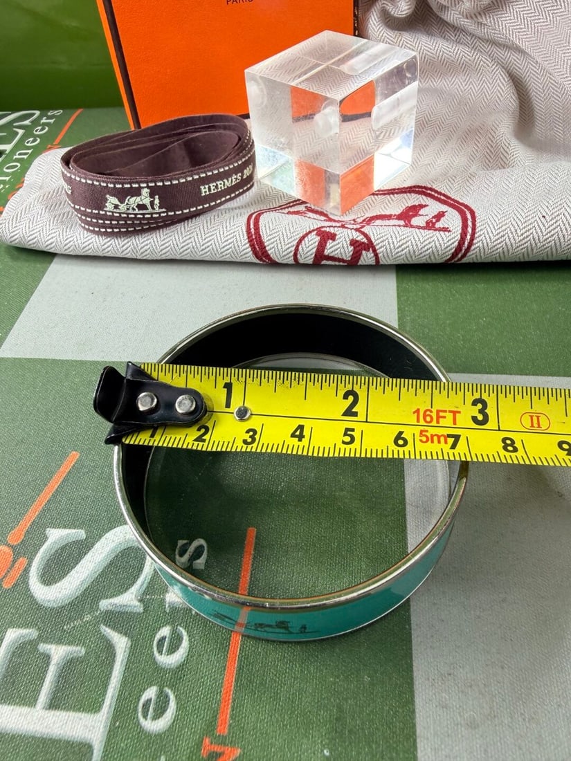 Hermes Paris Turquoise Enamel & Silver Bangle - 4