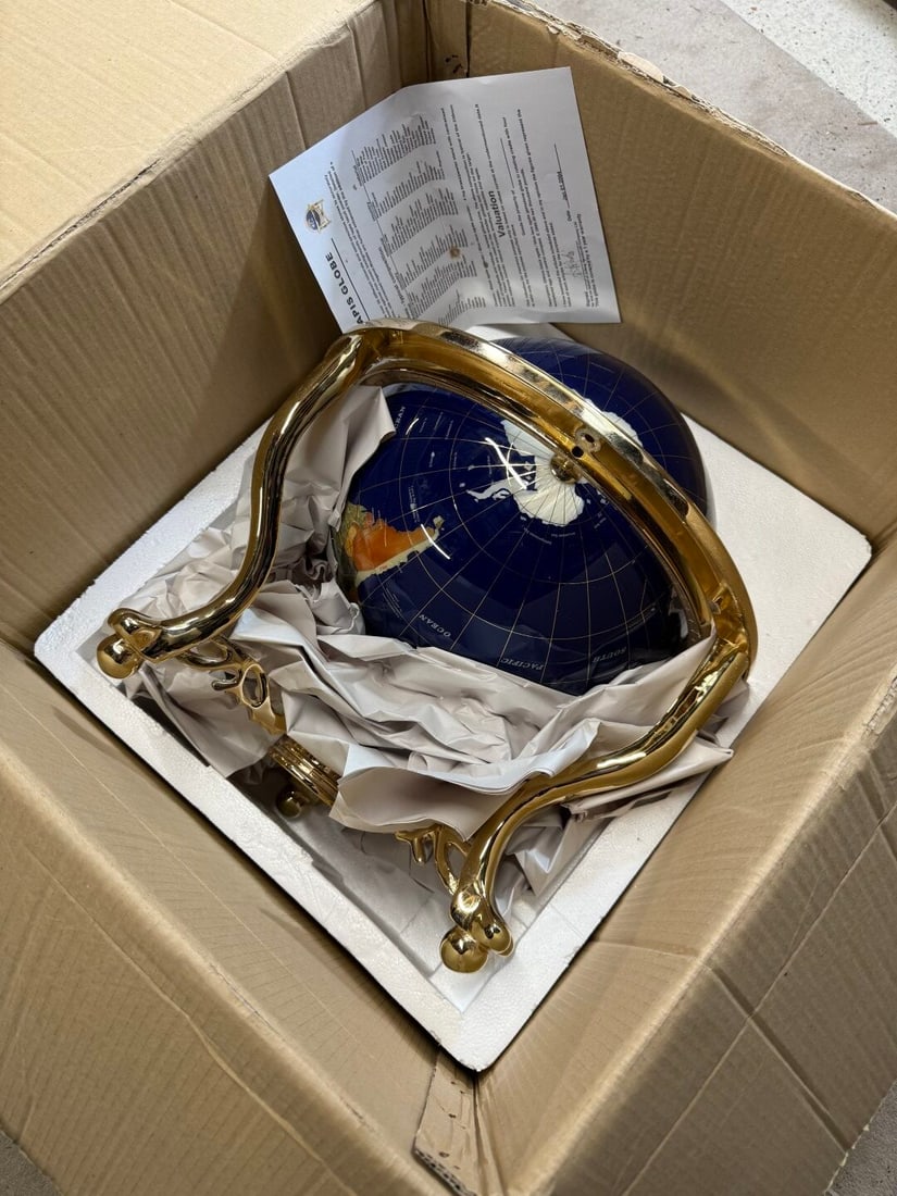 Large Lapis Gemstone Handmade Globe On Stand With Compass - 2