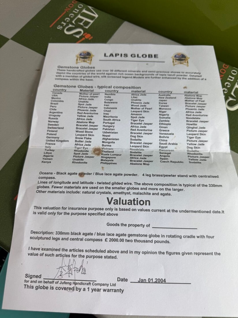 Large Lapis Gemstone Handmade Globe On Stand With Compass - 3