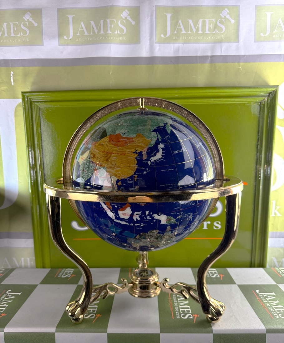 Large Lapis Gemstone Handmade Globe On Stand With Compass - 4